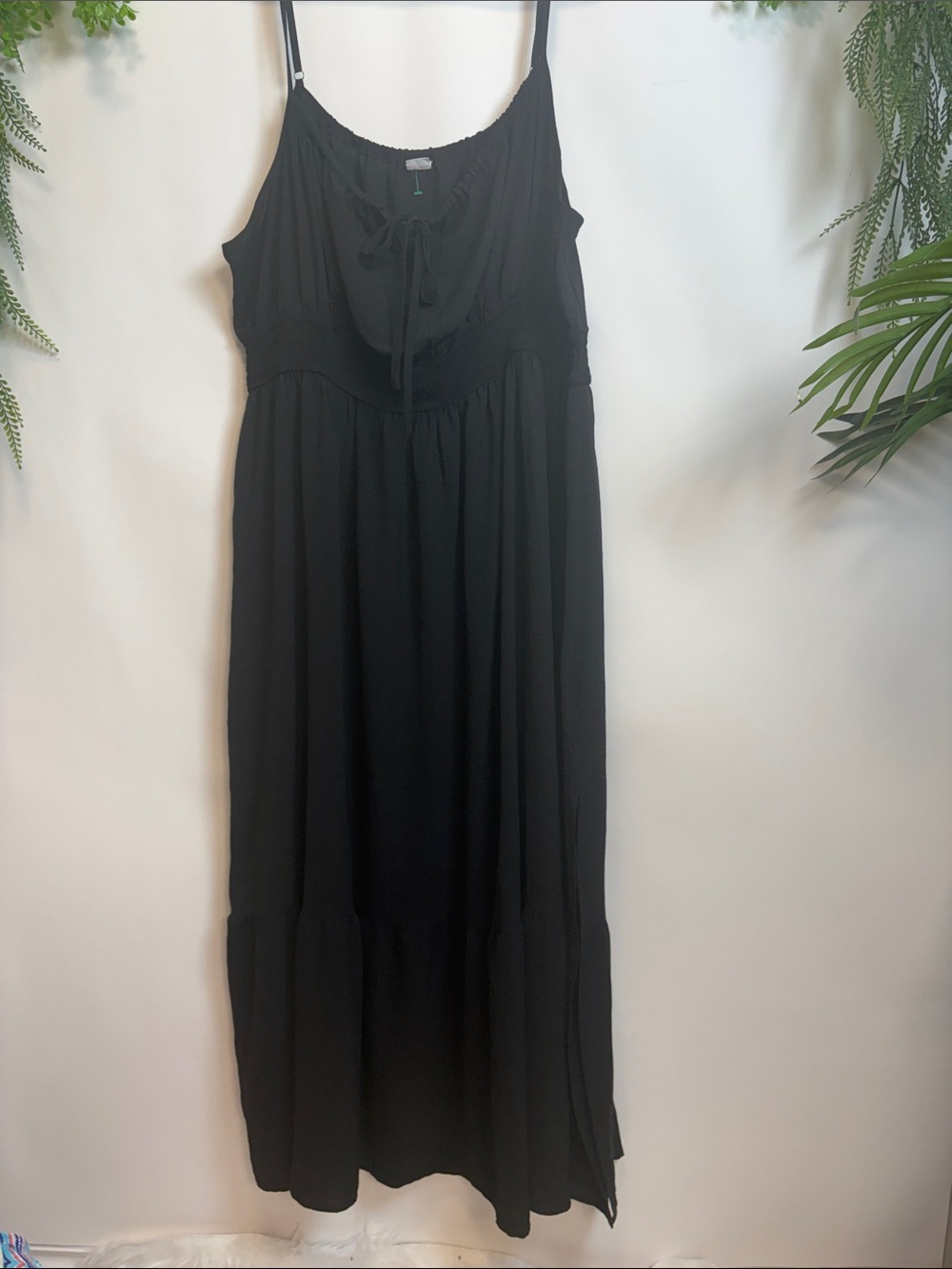 Classic Black Maxi Slip Dress with Tie Neck
